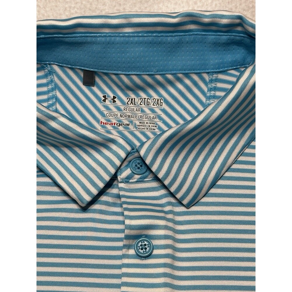 PGA Under Armour Golf Polo Shirt Mens XXL 2XL Blue Striped HeatGear Coldblack - Picture 3 of 10